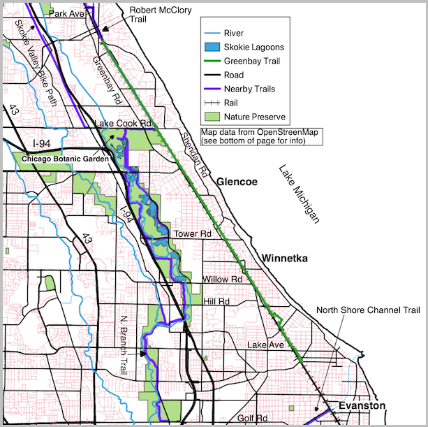 Green Bay Trail and noteworthy streets map